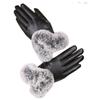 Winter women's thermal gloves leather velvet warm cold driving riding rabbit fur mouth winter touch screen leather gloves