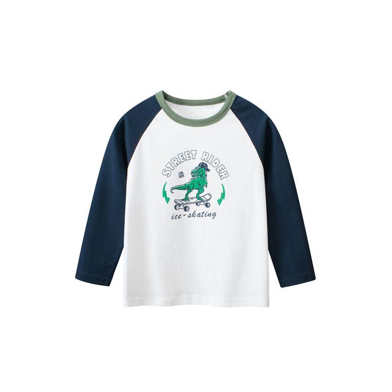 27kids Spring and Autumn Children s Clothing Kids Cotton Base Shirt Boy Dinosaur Long Sleeves T-shirt Tops Male Baby Clothes 3106m White/Noble Blue 90