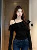 Asymmetrical Ruffled Off-Shoulder Sexy Long-Sleeve Pullover Top