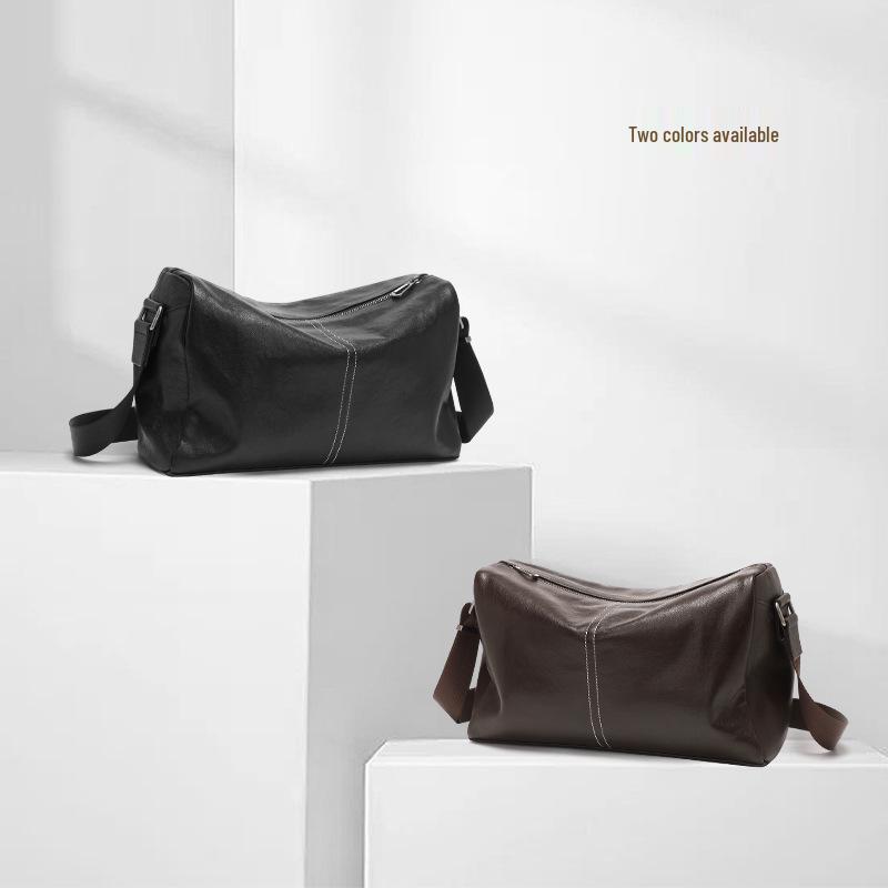 Men's Genuine Leather Crossbody Shoulder Bag - Soft Cowhide Backpack, Casual Horizontal Design