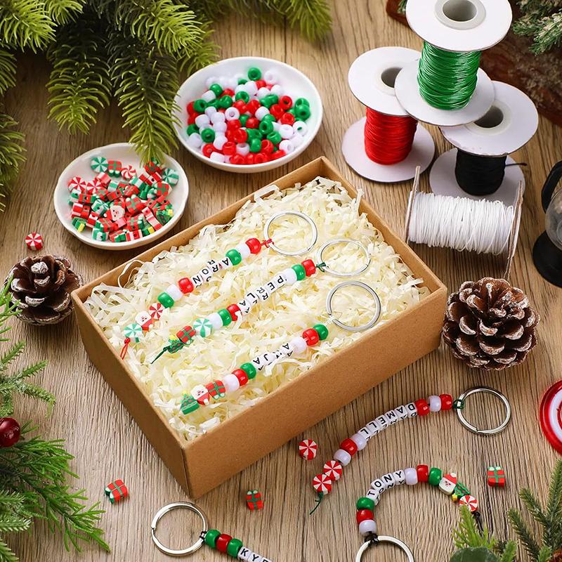 WTEMPO 556PCS Christmas DIY Bead Keychain Kit Key Chain Handcrafts Making Supplies Adjustable Letter Beads String Keychains Girlfriend Mama Gifts