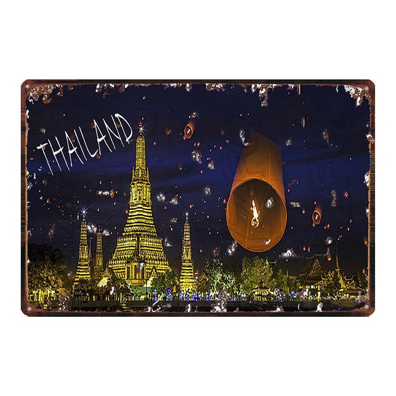Thailand Tarvel City Tin Sign Bangkok Plaque Metal Vintage Elephant  Retro Plate For Wall Poster Bar  Art Home Decor  DU-5851A