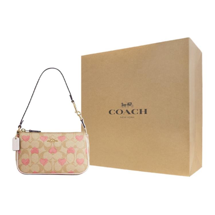 Coach Nolita 19 Classic Monogram Heart Print Zip Closure PVC Shoulder Bag Women Bags Light-Khaki Chalk-White CQ144-IMOTV