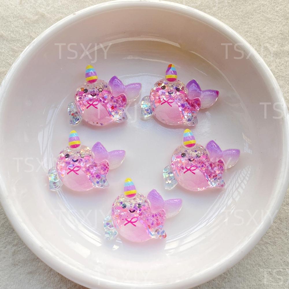 10PCS New Cartoon Colored Unicorn Horse, Ice Cream Flat Back Cabochon Stone Scrapbook DIY Decor Figurines Crafts Accessories
