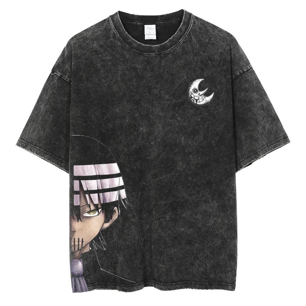 Hot Sale Classic Anime Soul Eater Graphic Print Tshirt Men Women Vintage Washed Cotton Comfortable Oversize Top Summer New Tees