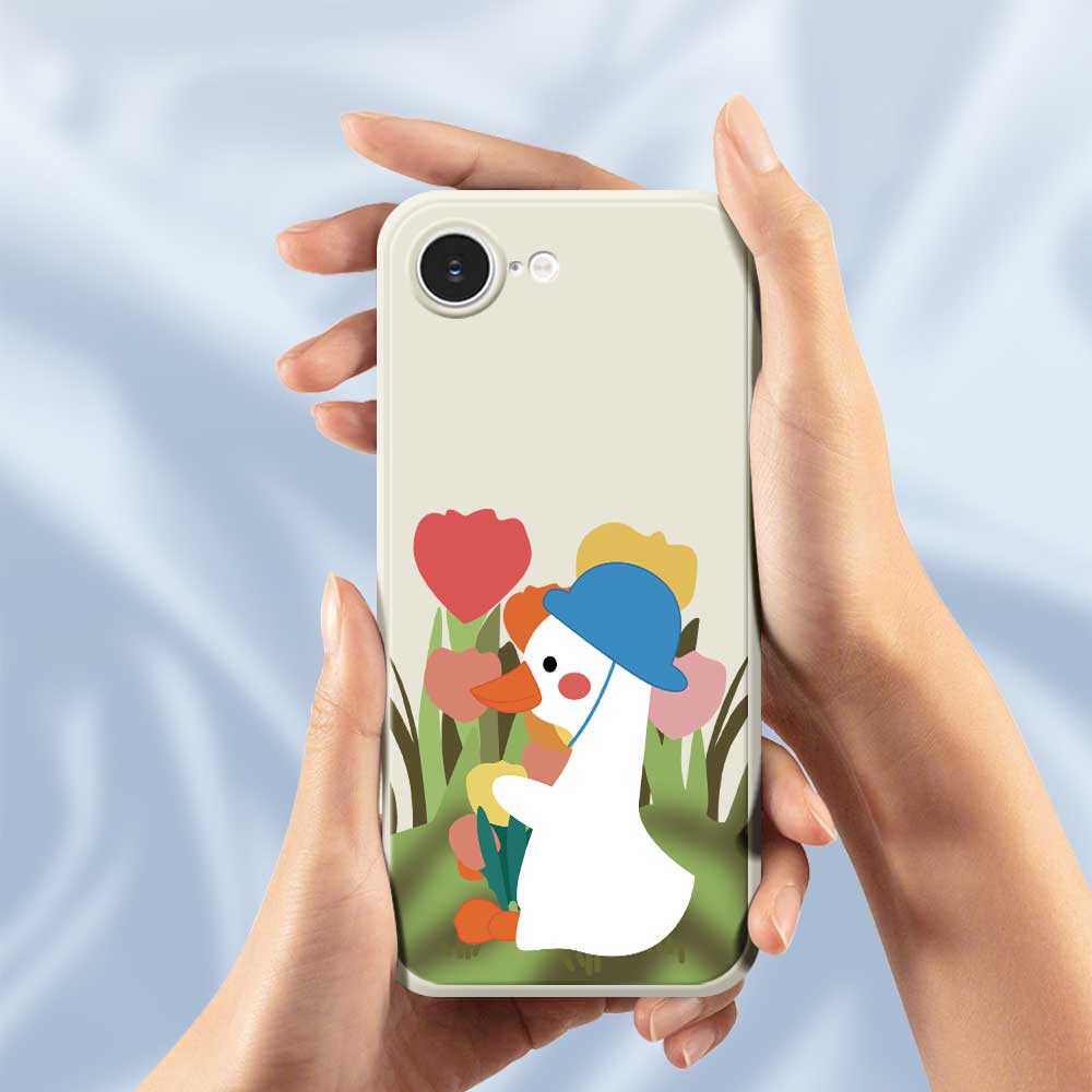 For iPhone 16e Case Cartoon Duck Pattern Printing Straight Edge TPU Phone Back Cover
