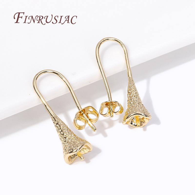 Trendy French Trumpet Earring Hooks Accessories Rhodium/18K Gold Plated Pearl Ear Wire Mounting DIY Pearls Earring Findings