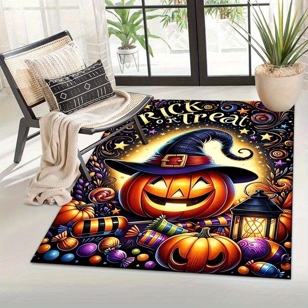 1pc Halloween Pumpkins and Candies Area Rug, Slip-Resistant, Easy-Clean, Stain-Resistant, Perfect for Cozy Living Rooms, Bedrooms, Kitchens,