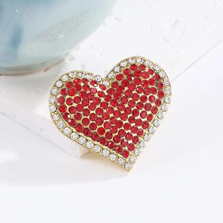Trendy Rhinestone Love Brooches for Women Heart Valentine's Day Lapel Pins Jewelry Gifts
