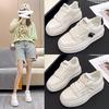 Solid color leather sneakers women's 2025 spring and autumn Korean version muffin platform single shoes student campus style casual white shoes