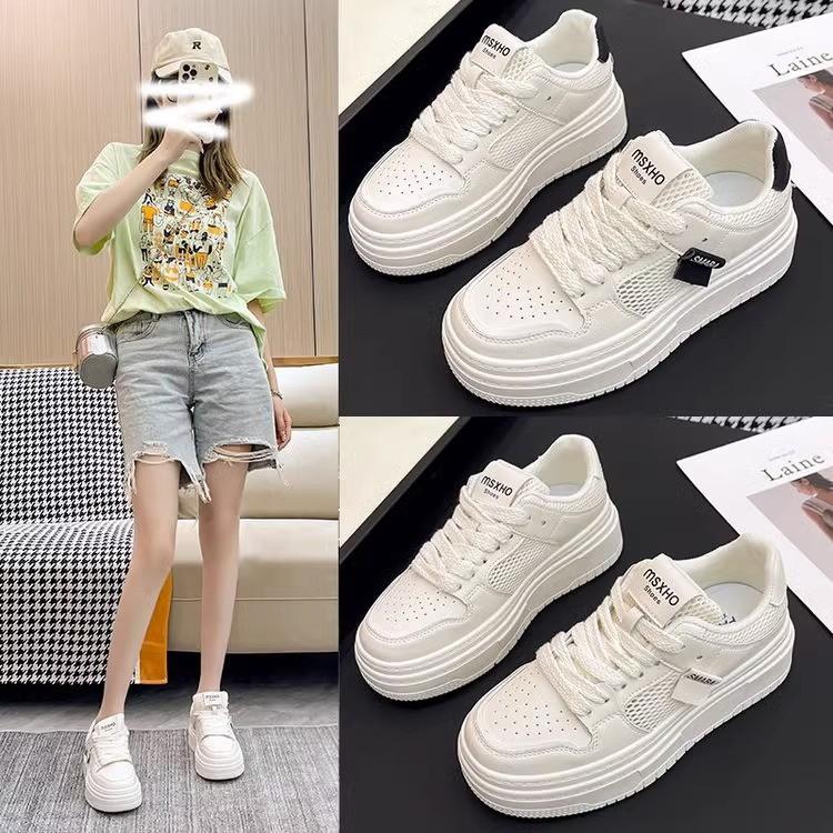 Solid color leather sneakers women's 2025 spring and autumn Korean version muffin platform single shoes student campus style casual white shoes