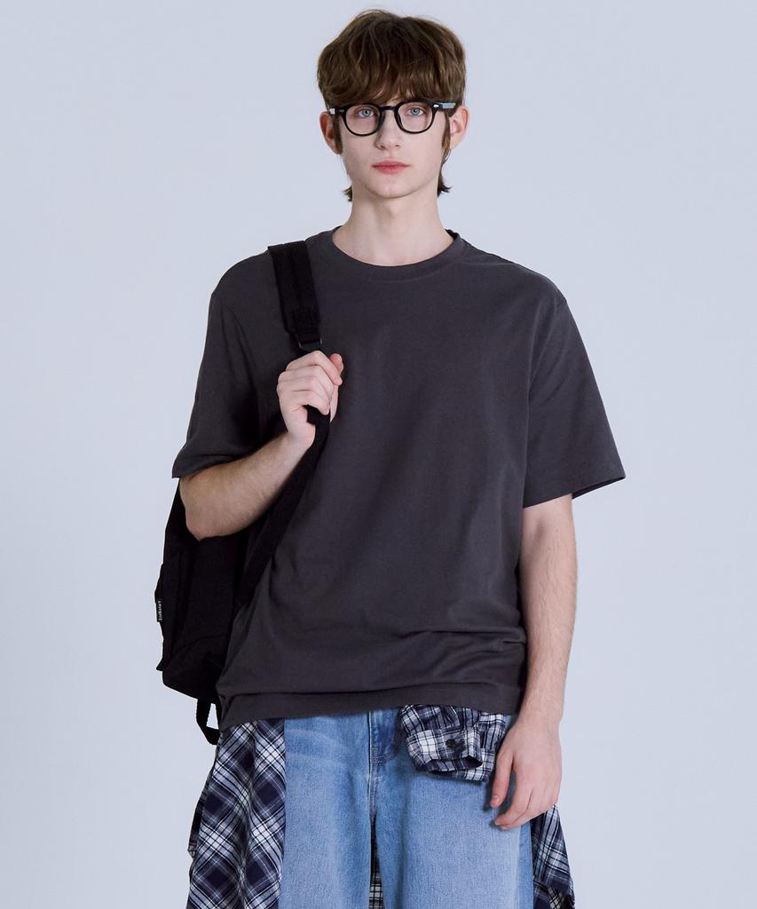 BASIC HOUSE [2Pack] Uni Relaxed Fit Round Neck Short Sleeve T-Shirt 2 Pack (4 Colors) Lats0105 (A Type)