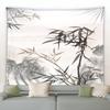 3D Chinese Ink Bamboo Tapestry Birds Red Flowers Mountain Water Natural Landscape Tapestries Dorm Living Room Wall Hanging Black