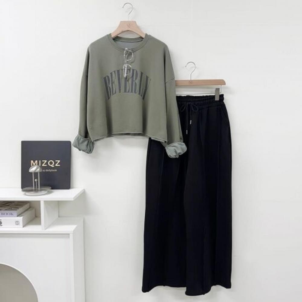 Mizqz Women Decky Pintuck Banding Wide Pants Training Pants 3 Colors