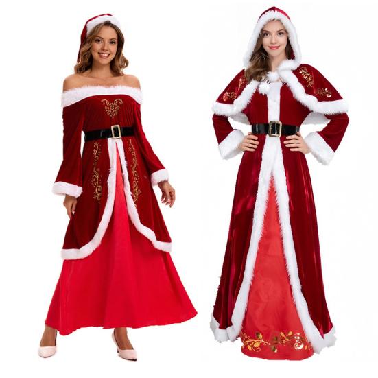 Frau. Claus Kostüm für Damen Erwachsene Weihnachten Santa Kleid mit weißem Kunstfellbesatz Samt Weihnachten Cosplay Outfit