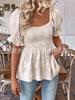 Women's Square Neck Puff Sleeve Blouse with Ruffle Hem in Multiple Colors
