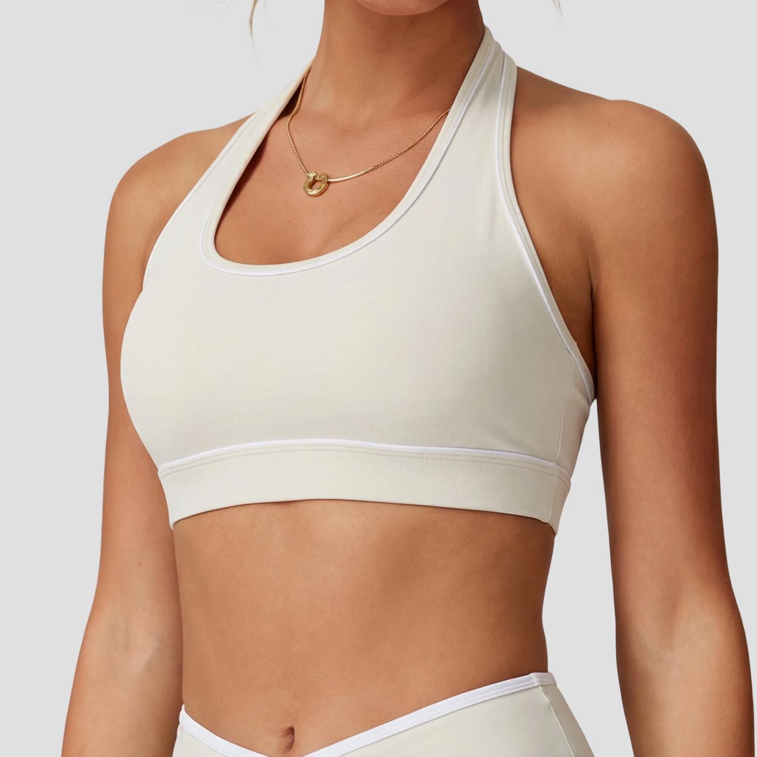 

Nude Feel Quick-Dry Yoga Contrast Sports Bra for Women - European & American Style Cross-Back Fitness Vest Small