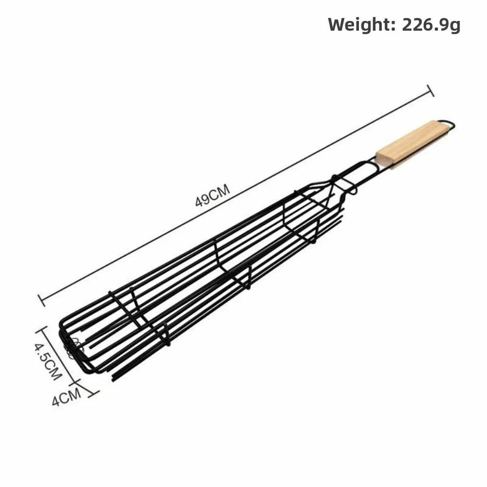 Camping Grillrost Faltbarer BBQ Grillkorb Robuster Antihaft-Netzrost Holzgriff Zubehör für Würstchen Fisch Gemüse BBQ