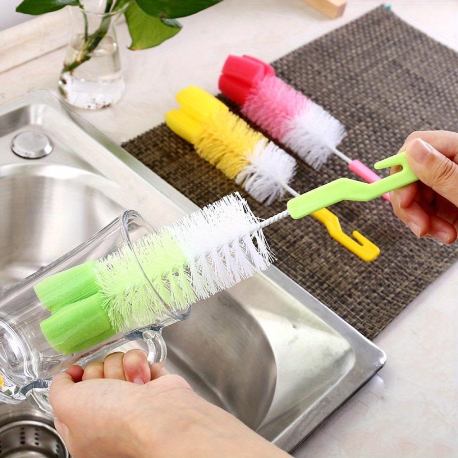 3PCS Random Color Long Handle Cup Brush Kitchen Dining Room Fine Hair Sponge Brush Glass Cleaning Brush 360 Degrees Rotating Cleaning Brush