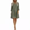 Women Loose Fit Stand Collar Button Down Linen Cotton Dress Long Sleeve Casual Tunic Shirt Dress with Pockets for Everyday Wear