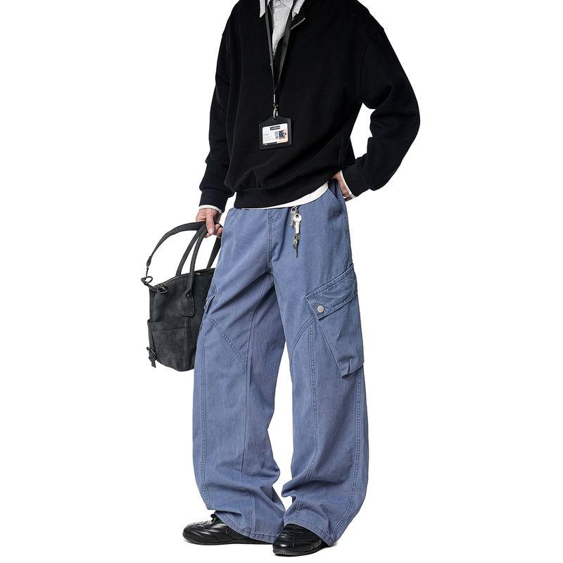 

Dream Made American Retro Large Pocket Deconstructed Workwear Casual Pants for Men, Autumn and Winter Loose Straight-Leg Pants Fog Blue L