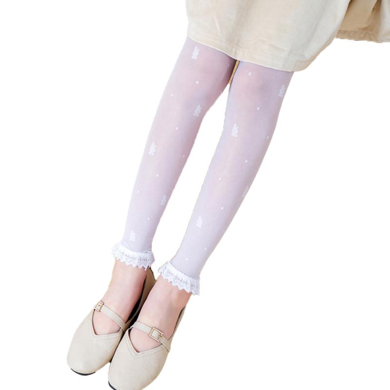 Panty de Verano Transpirable Fino para Niños Niñas Color Sólido Encaje de Conejo Medias Bebé Anti-mosquitos