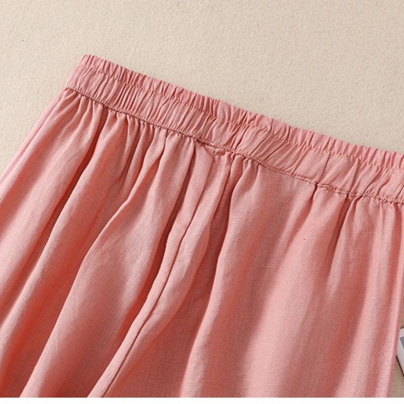 Sommer Literarisch Locker Einfarbig Baumwolle und Leinen Elastischer Bund Haremshose Neun-Punkt-Hose Damen Freizeithose