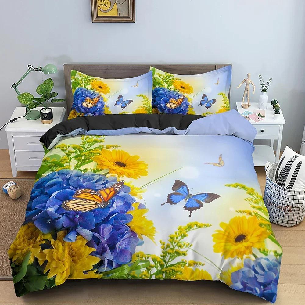 Butterfly In The Flowers Comfortable Duvet Quilt Cover Pillowcase Bedding Set Children Bedroom Decoration Home Textile
