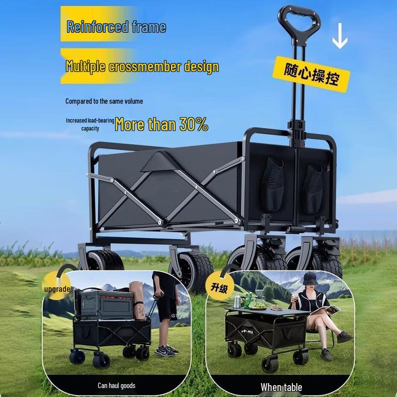 Foldable Outdoor Camping Wagon with Canopy and Table