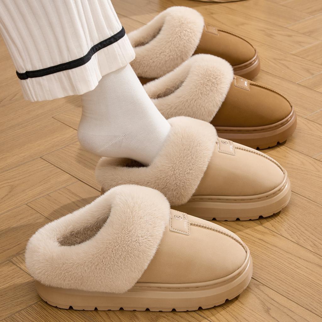Simple high-grade plush cotton slippers autumn and winter piled thickened non-slip warm antibacterial deodorant cotton mop