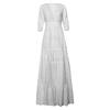 Boho Women Holiday Lace Hollow Out Sundress Puff-Sleeve Solid V-Neck Maxi Dress