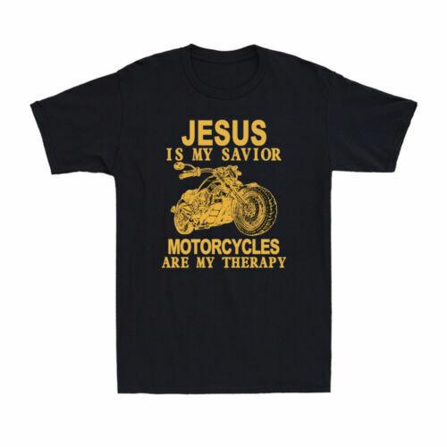 Jesus Is My Savior Motorcycles Are My Therapy Vintage Men s Cotton T-Shirt Black Unisex T-Shirt M