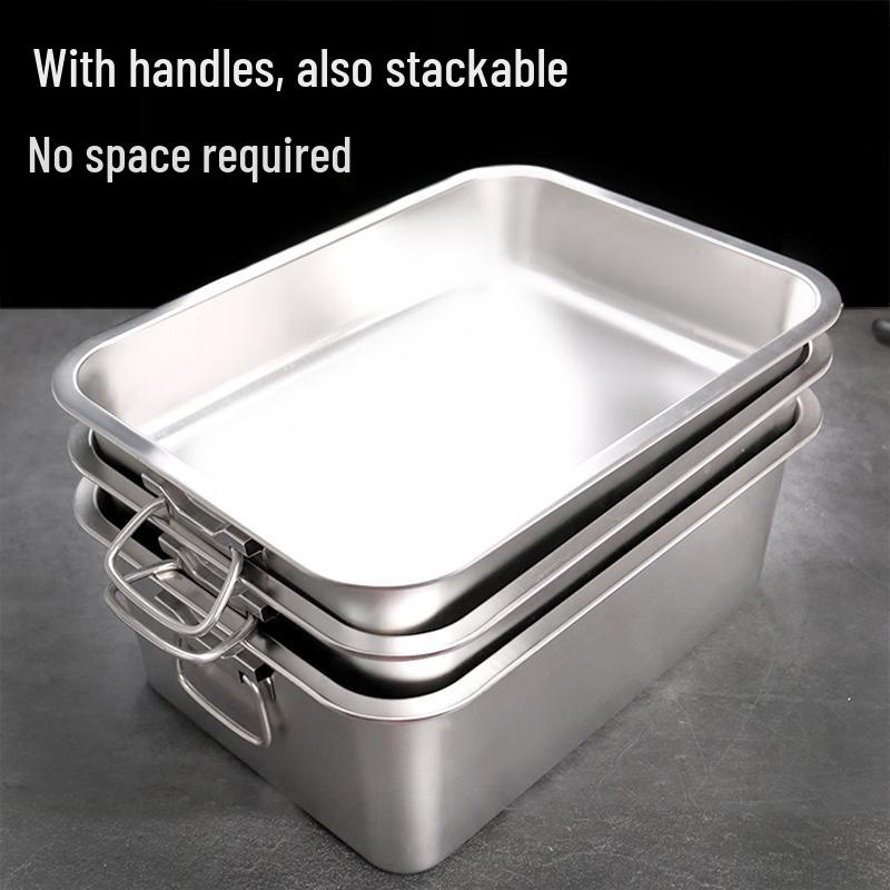 Thickened Stainless Steel Rectangular Food Pan with Lid