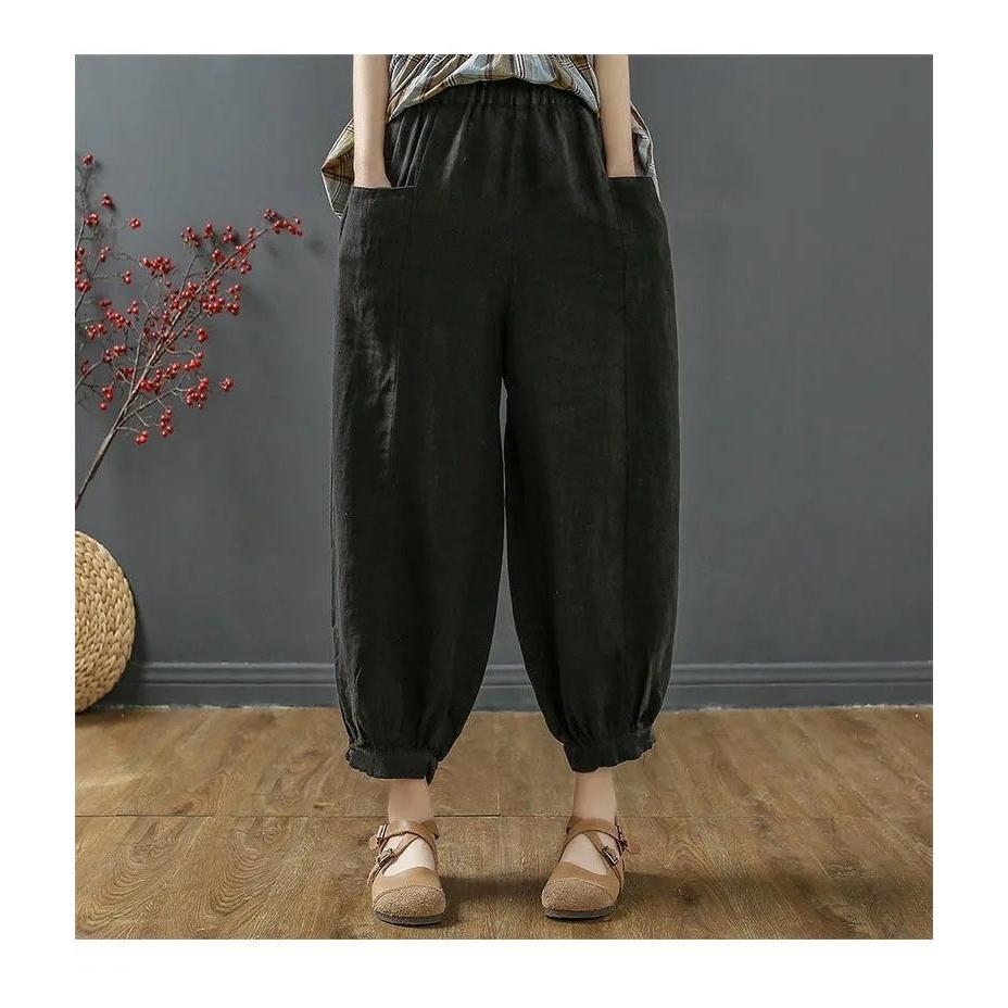 Cotton and Linen Bloomers Women's Summer Nine-point Pants Literary Solid Color Casual Loose Feet All-match Harem Pants
