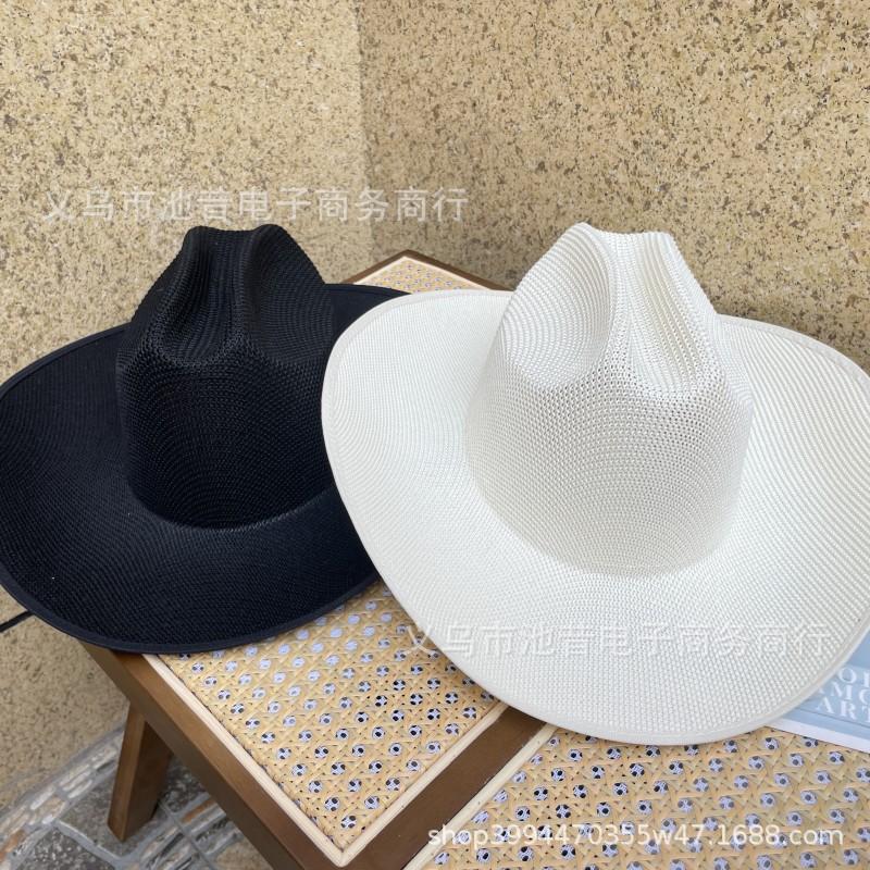 Summer New Simple Sunshade Straw Hat Jazz Sunscreen Hat Women's Irregular Brim Western Cowboy Sun Hat Tide