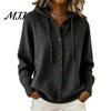 Women Casual Clothing Hooded Cardigan Sweater, Long Sleeve Drawstring Button Jacket for Autumn Apparel Fall Winter, Solid Color Loose Knit Coat Winter