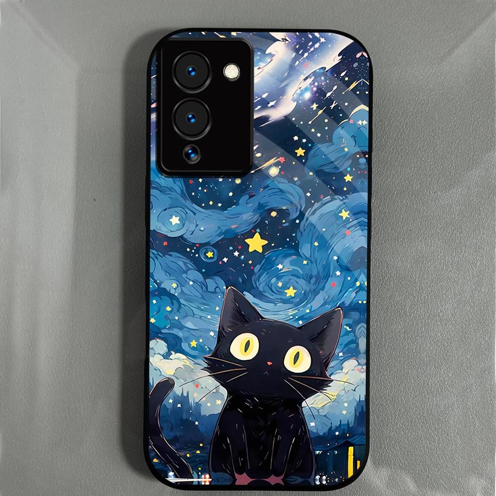 Case for infinix NOTE 12 G96 Anime Black Cat Starry Cloud Print Phone Cover Acrylic Hard Back Shell With Flexible TPU Edge