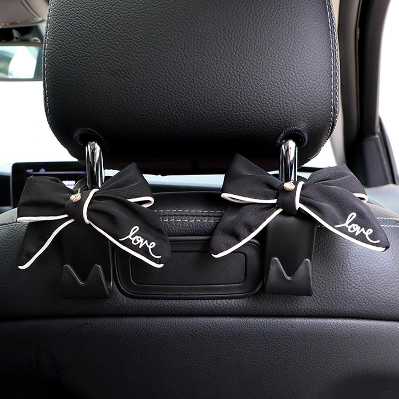 Cute Diamond Bowknot Car Seat Back Storage Hooks Vehicle Headrest Organizer Hanger for Groceries Bag Car Interior Accessories