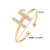 Gold Plated Brass 26 Letter CZ Initial Ring Adjustable Open Band Women Couple Jewelry Gift