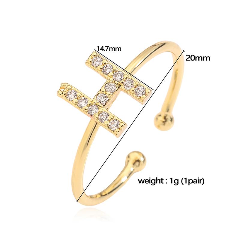 Gold Plated Brass 26 Letter CZ Initial Ring Adjustable Open Band Women Couple Jewelry Gift