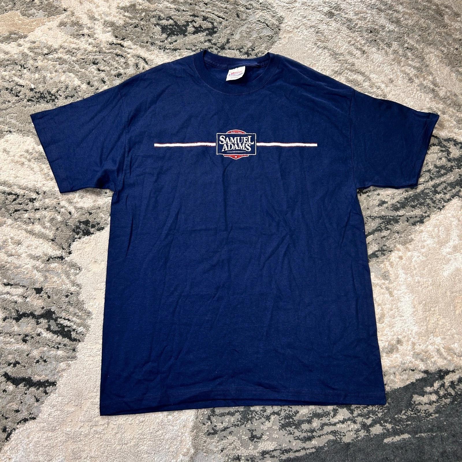 Y2K Hanes Samuel Adams Beer Promo Tee Shirt Mens Large Navy Blue Graphic Print 4XL