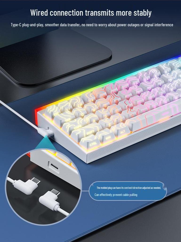 IMICE GK-170 Mechanische Tastatur: 68 Tasten, 60% Layout, Kabelgebunden, Hot-Swap-fähig mit roten Schaltern und farbiger Hintergrundbeleuchtung.