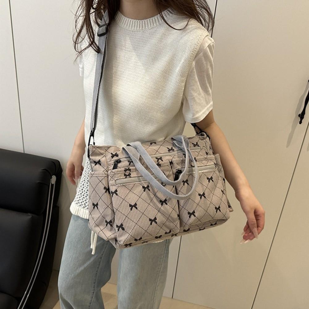 Bowknot Print Women's Shoulder Bag Large Capacity Commuting Handbag Underarm Tote Bag School