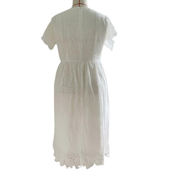 Damen Kleid Übergröße Rundhalsausschnitt Aushöhlen Stickerei Spitze Schlanke Passform Einfarbig Kurze Ärmel Pendeln Formelle Party Abschlussball Sommer Midikleid