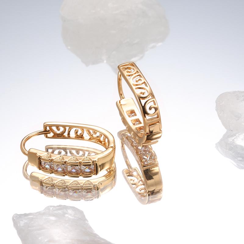 Kinel Classic Natural Zircon Rose Gold Hoop Earrings