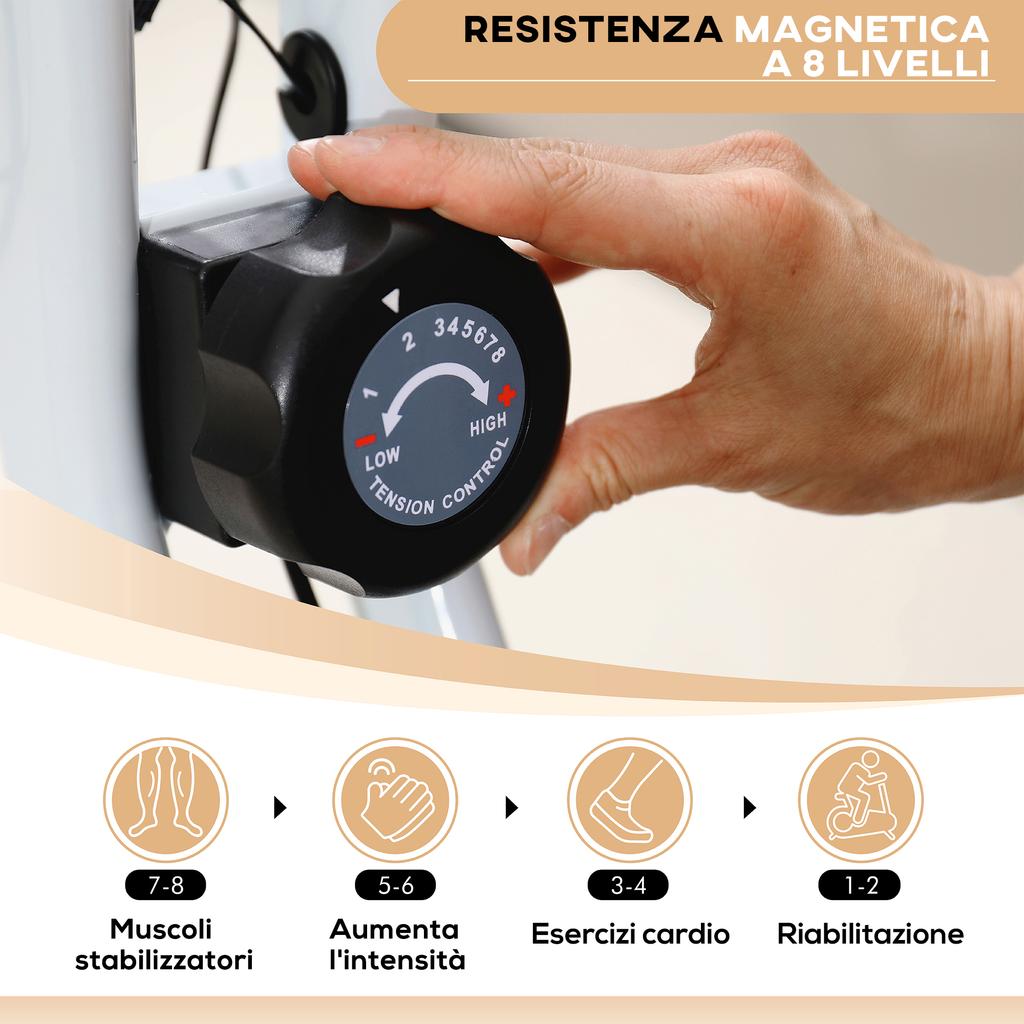 Folding and Quiet Exercise Bike with 8-Level Magnetic Resistance and Heart Rate Sensor, for Home Gym, Black and White
