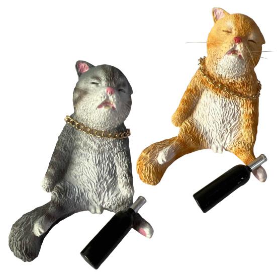 Yousheng Drunk Cat Figurine Resin Cartoon Cat Ornament Desktop Drinker Cat Decoration for Living Room Bedroom Cat Lover Gift