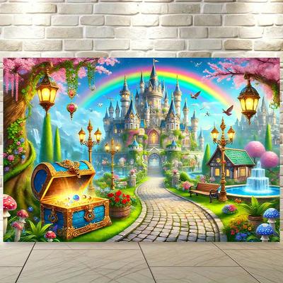 2D Background Banner 1 Piece Magical Fairy Tale Rainbow Castle Wall Cover Suitable for Parties and Holiday Gifts