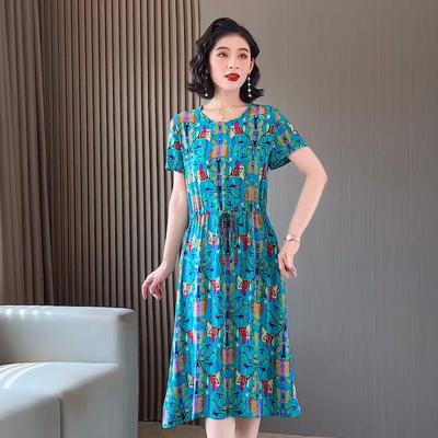 Mulher de verão elegante vestido novo casual manga curta estilo coreano roupas femininas vintage impressão vestido longo