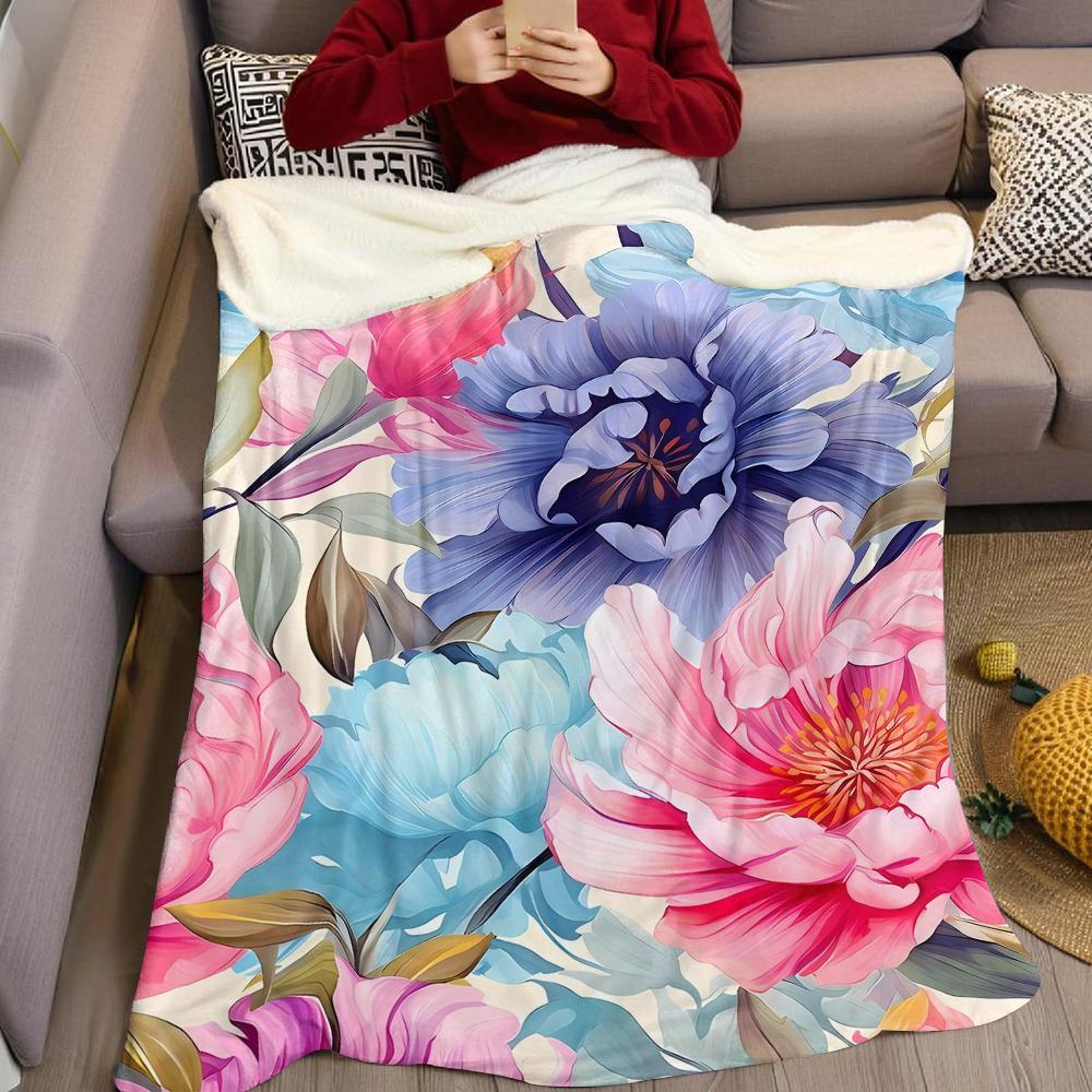 Pastel Peony Mosaic Flannel Blanket Warm Soft Halloween Christmas Couch Warm Cozy Decorative Decor Gift for All Season